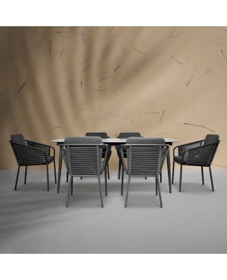 Garden outdoor dining set oval table 190cm with 6 chairs in charcoal
