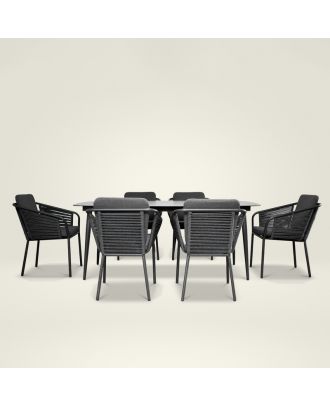 Garden outdoor dining set oval table 190cm with 6 chairs in charcoal