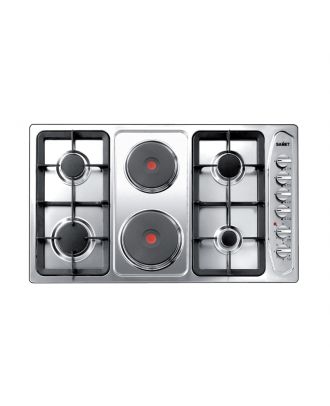 Built In Cooking Hob 90cm 4 Gas Burners + 2 Hot Plates, Inox