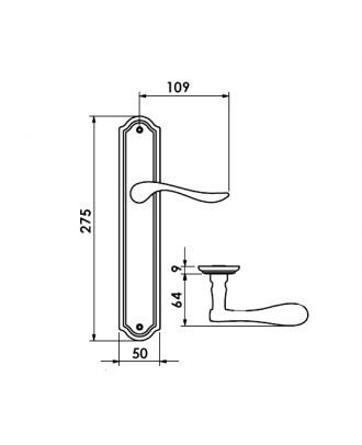 Bathroom Door Handle With long Plate, Antique Bronze