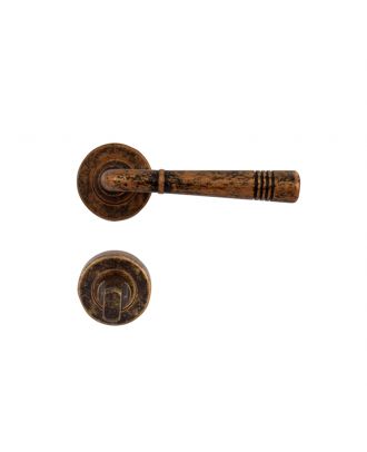 Bathroom Door Handle with Round Rosettes, Rustic Gold
