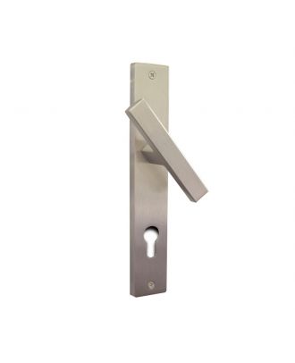York Flat Door Handles With Square Modern Plate , Satin Chrome