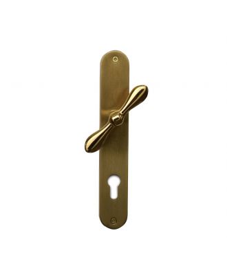 Fiocca flat door handles with round modern plate, Gold