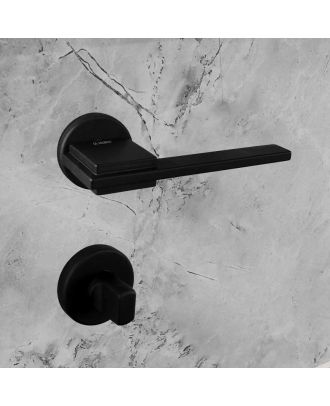 SICURO - SPACE bathroom door handle with round rosette, Black