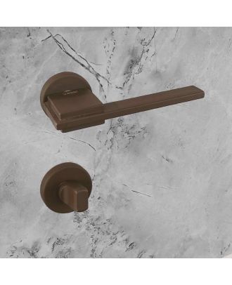 SICURO - SPACE bathroom door handle with round rosette, Brown matt