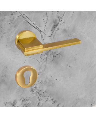 SICURO - SPACE door handle with round rosette, Satin Gold