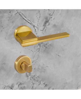 SICURO - SPACE bathroom door handle with round rosette, Satin Gold