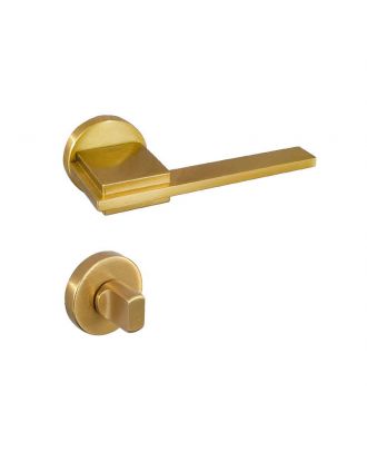 SICURO - SPACE bathroom door handle with round rosette, Satin Gold