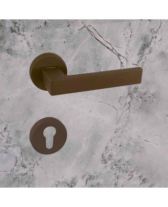 SICURO - Shelby door handle with round rosette, Brown matt