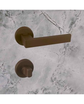 SICURO - Shelby bathroom door handle with round rosette, Brown matt