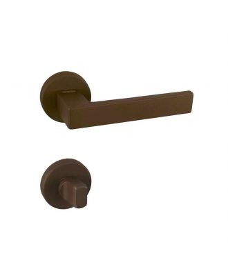 SICURO - Shelby bathroom door handle with round rosette, Brown matt