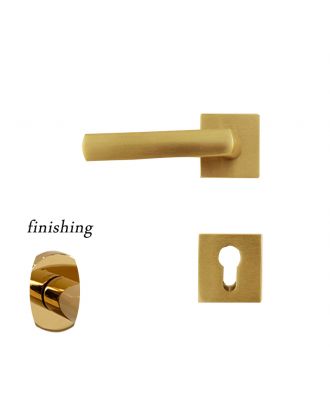 Alice Door Handle with Square Rosettes, Gold shiny