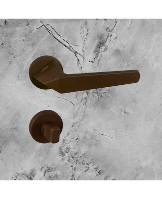 SICURO - JOYA bathroom door handle with round rosette, Brown matt