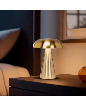 Mushroom Portable cordless LED table lamp touch control, USB rechargeable, metal, Satin Gold