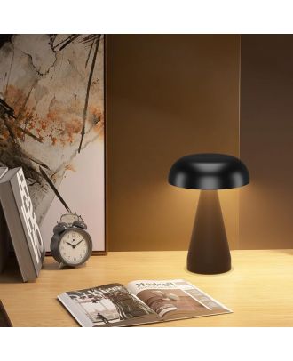 Mushroom Portable cordless LED table lamp touch control, USB rechargeable, metal, Black