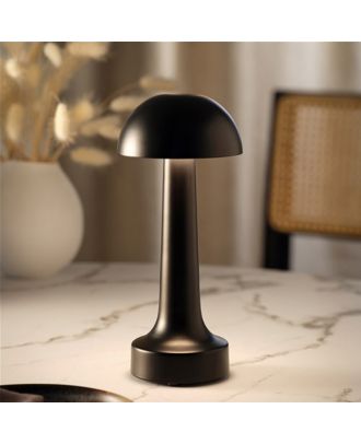 Portable cordless LED table lamp touch control, USB rechargeable, metal, Black