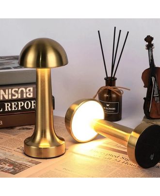 Portable cordless LED table lamp touch control, USB rechargeable, metal, Satin Gold