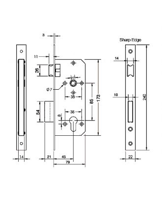 Mortise External Lock 85x45mm Without Cylinder, Nickel mat