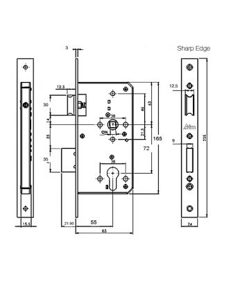 Mortise external lock 72x55mm fire resistance 2 throws without cylinder, Satin Stainless Steel