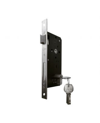 AFM Mortise lock for wooden door, 2 Throws, 45*85 mm, 54 mm Deadbolt, with cylinder and 5 computer keys, Satin Nickel