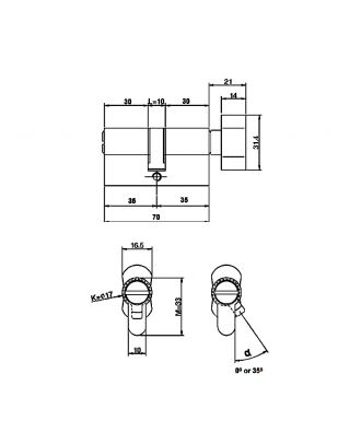 Euro Profile Bathroom Cylinder 70 Mm With Thumb Turn, Oxide