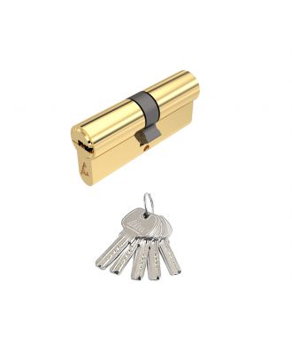 Ahram Euro Profile Cylinder 8 cm, 5 pins, Keys both ends, 5 Computer keys, Bright Brass