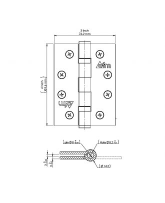 Wooden Door Hinge 4” X 3” X 3mm, Stainless Steel matte