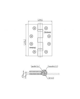 AHRAM Wooden Door hinge 4” X 3” X 3mm with two Rings and 5 knuckles pin and button tip at both ends, Satin Nickel
