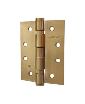 AHRAM Wooden Door hinge 4” X 3” X 3mm with two Rings and 5 knuckles pin and button tip at both ends, Satin Gold