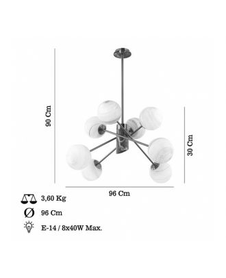 Modern Ceiling Chandelier 8 X E14, Copper X Marble