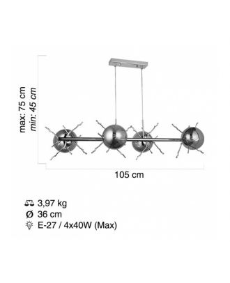 Modern Pendant Chandelier 4XE27, Chrome
