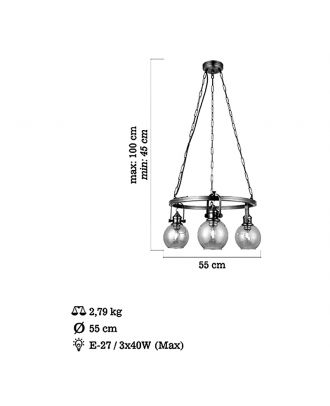 Classic Pendant Chandelier 3XE27, Oxide