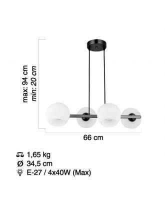 Modern Pendant Chandelier 4XE27, Oxide