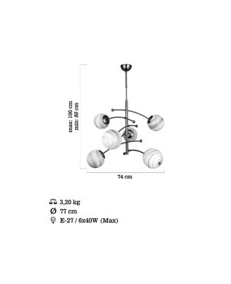 Classic Pendant Chandelier 6XE27, Oxide
