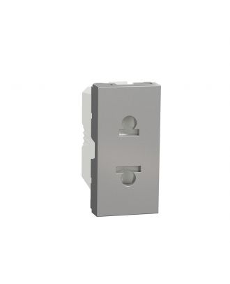 Socket-outlet, New Unica, 2P, 16A, Euroamerican, with shutter, painted, Silver
