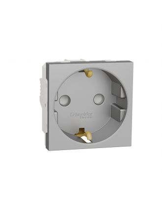 Socket-outlet, New Unica, 2P + E, 16A, Schuko, with shutter, painted, Silver