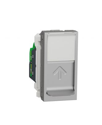 Data socket, New Unica, mechanism, RJ45 Cat5E, U/UTP,straight, click, shuttered, Silver