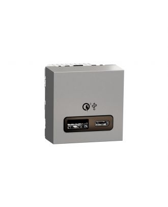 Schneider New Unica - Double USB Quick Charge A+C type 18W 2 modules, Aluminum