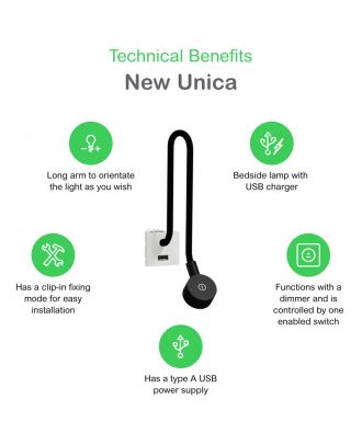 Schneider Bedside lamp + USB charger type A, New Unica, 2W, 240V, LED indication, Anthracite