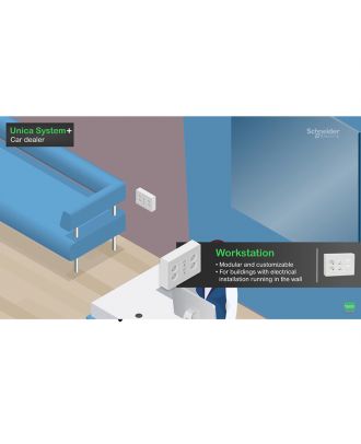Workstation, New Unica, Surface, 2 x 10 modules horizontal, antibacterial, white