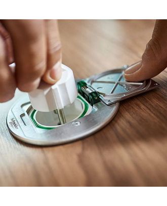 Floor Socket-outlet Schuko with stailess steel cover, Unica IP44 Grey - Round