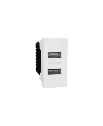 Schneider USB Type A, Miluz E, 2 Port, 2.1A, 1 Module, White