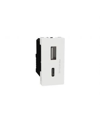 Schneider USB Type A+C, Miluz E, 2 Port, 2.4A, 12W, 1 Module, White