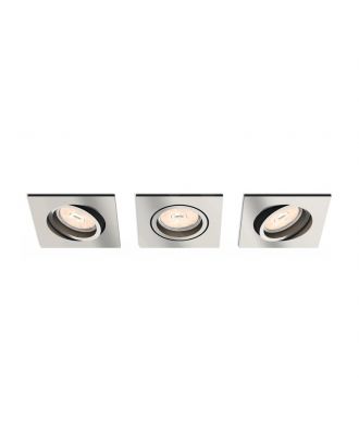 Philips set LED Recessed spot light housing 3XGU10, nickel, square