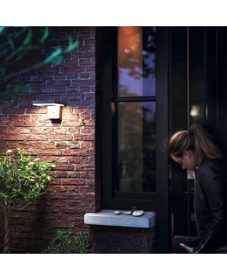 Philips - Zonal Wall Light 1.3W Outdoor luminaires 3000K Black, Sensor, Solar, Square, Water Resistant