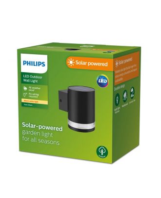 Philips - Fyce Wall Light 1.5W Outdoor luminaires 2700K Black, Sensor, Solar, Water Resistant