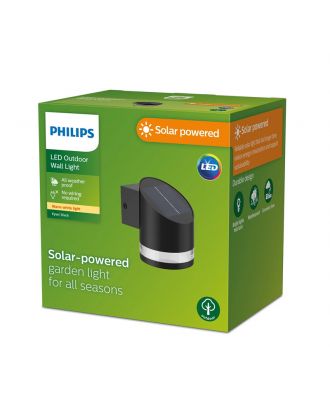 Philips - Fyve Wall Light 1.5W Outdoor luminaires 2700K Black, Sensor, Solar, Water Resistant