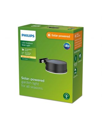 Philips - Vynce Wall Light 1.5W Outdoor luminaires 2700K Black, Round, Sensor, Solar, Water Resistant