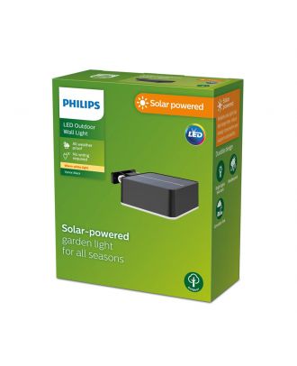 Philips - Vynce Wall Light 1.5W Outdoor luminaires 2700K Black, Square, Sensor, Solar, Water Resistant