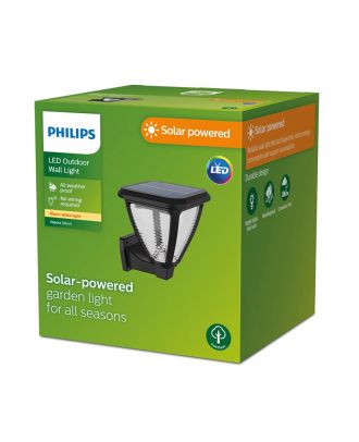 Philips - Vapora Wall Light 1.5W Outdoor luminaires 2700K Black, Square, Sensor, Solar, Water Resistant